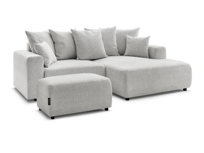 Canapé d'angle convertible coffre ATILLA tissu chiné avec pouf