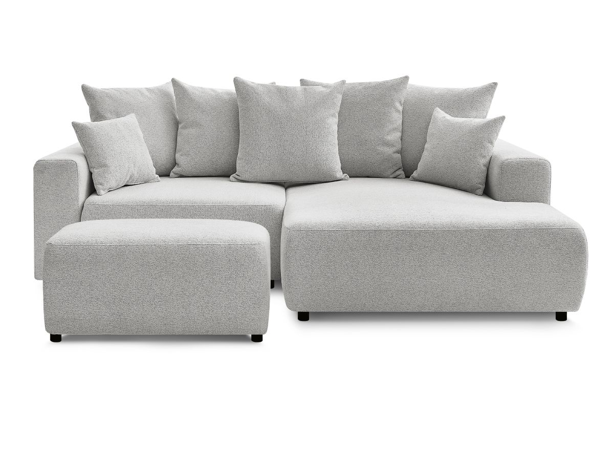 Canapé d'angle convertible coffre ATILLA tissu chiné avec pouf