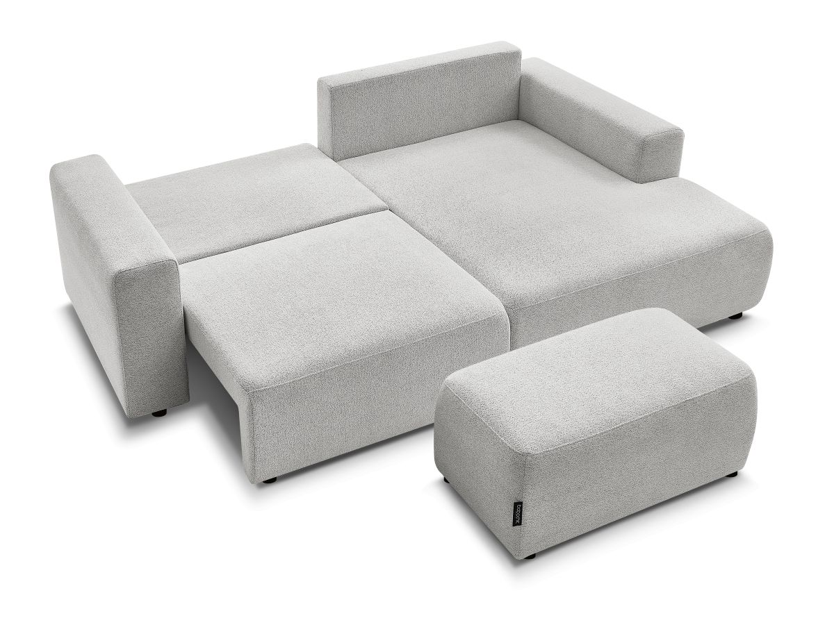 Canapé d'angle convertible coffre ATILLA tissu chiné avec pouf