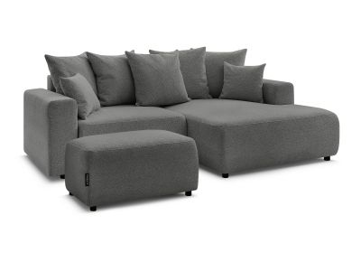 Canapé d'angle convertible coffre ATILLA tissu chiné avec pouf