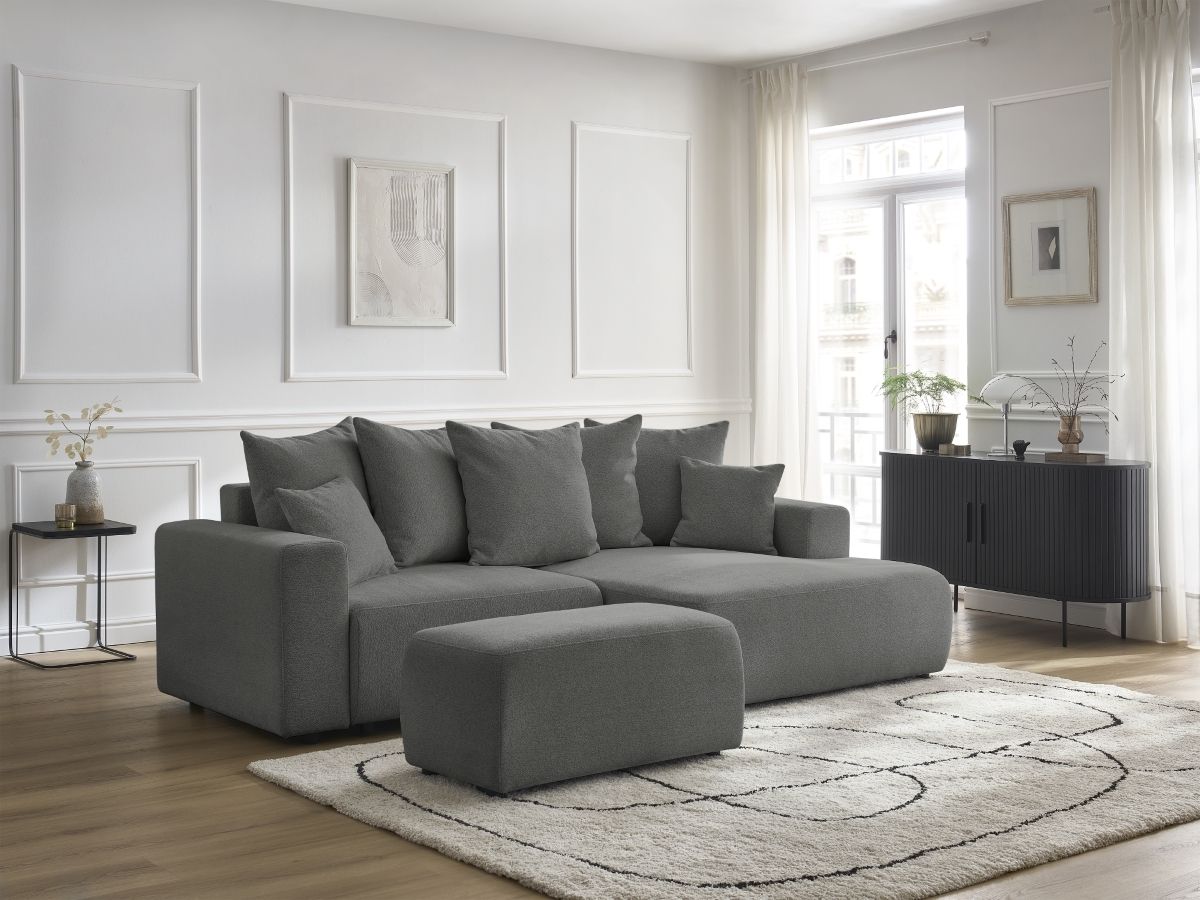 Canapé d'angle convertible coffre ATILLA chiné avec pouf gris foncé — vue 5