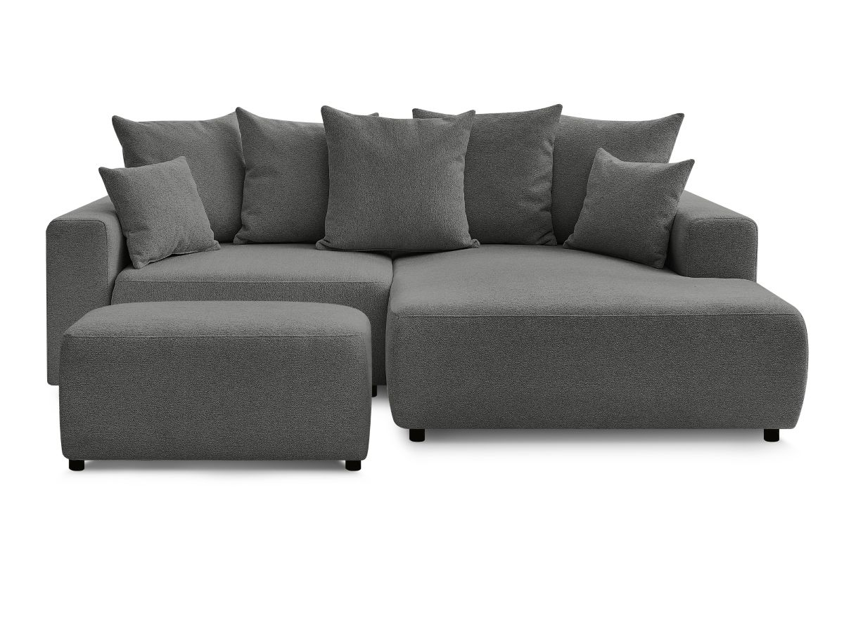 Canapé d'angle convertible coffre ATILLA tissu chiné avec pouf