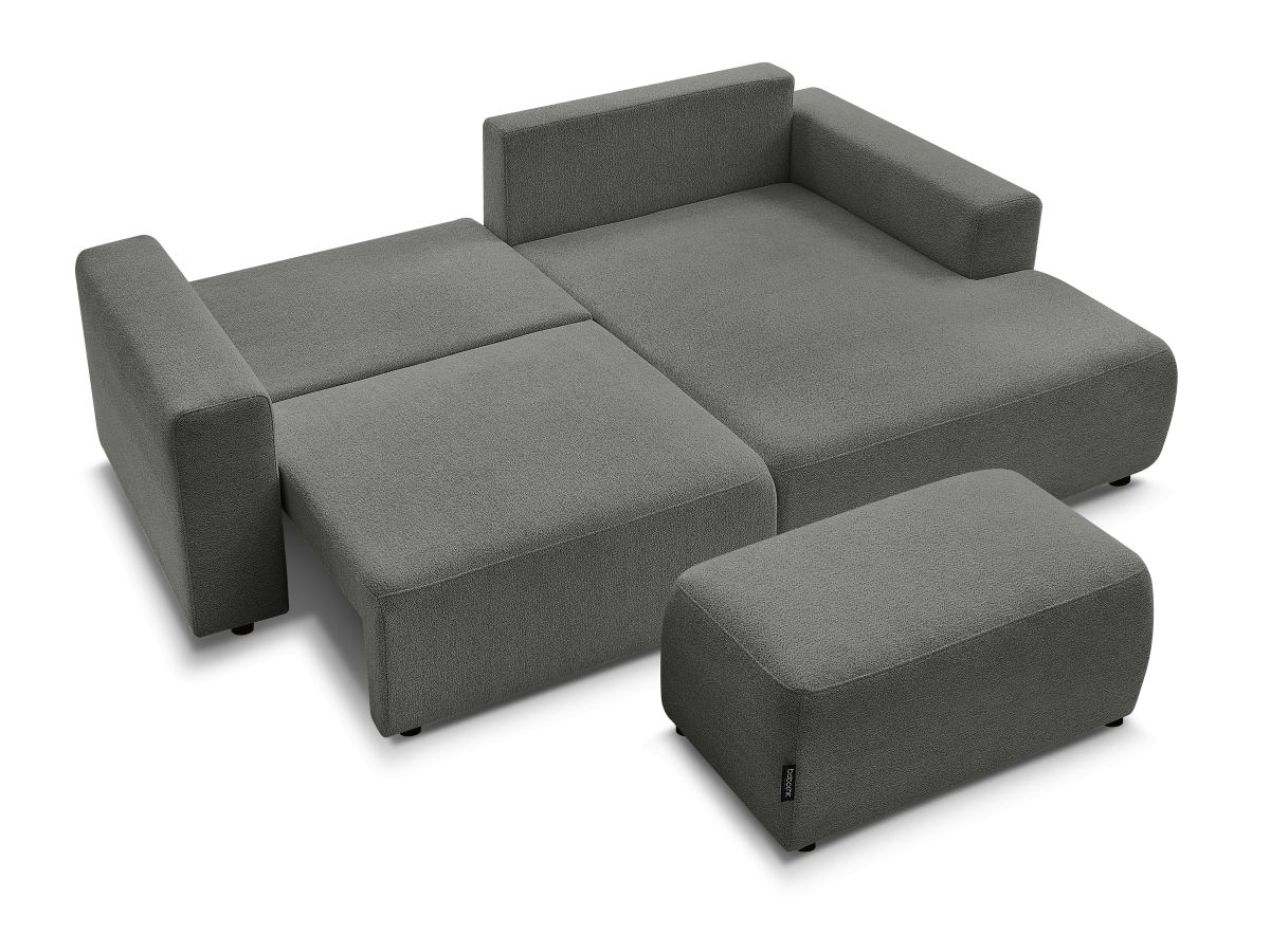Canapé d'angle convertible coffre ATILLA tissu chiné avec pouf