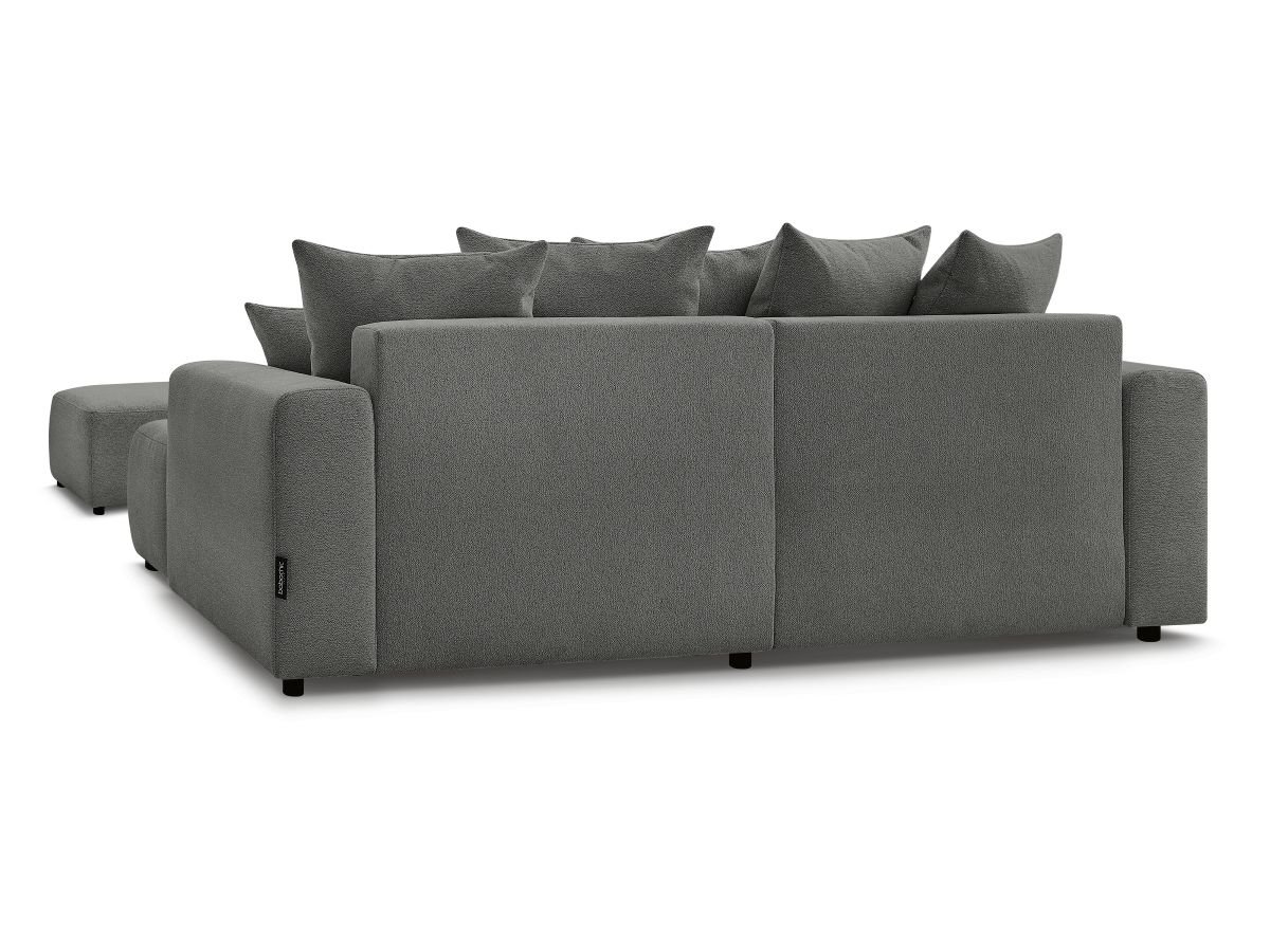 Canapé d'angle convertible coffre ATILLA tissu chiné avec pouf