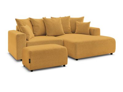 Canapé d'angle convertible coffre ATILLA tissu chiné avec pouf