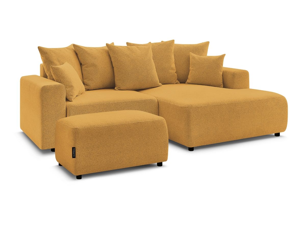Canapé d'angle convertible coffre ATILLA tissu chiné avec pouf