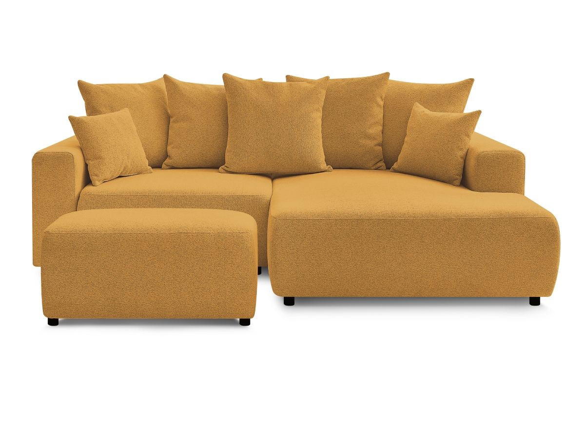 Canapé d'angle convertible coffre ATILLA tissu chiné avec pouf