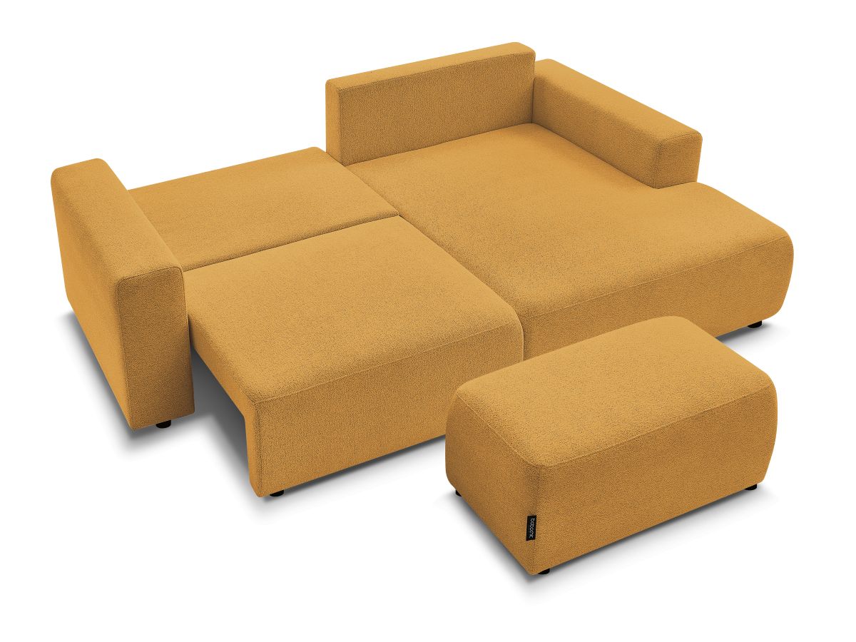 Canapé d'angle convertible coffre ATILLA tissu chiné avec pouf