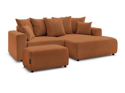 Canapé d'angle convertible coffre ATILLA tissu chiné avec pouf