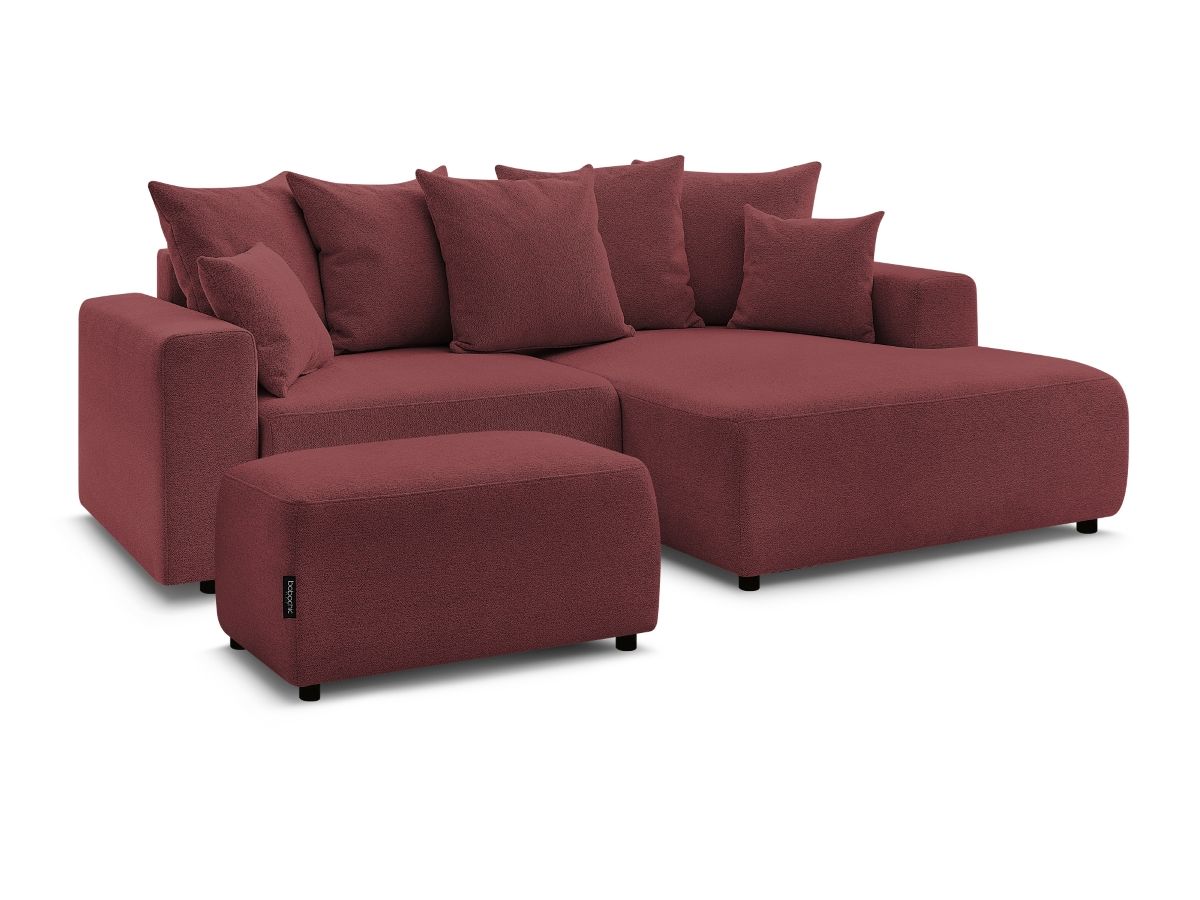 Canapé d'angle convertible coffre ATILLA tissu chiné avec pouf