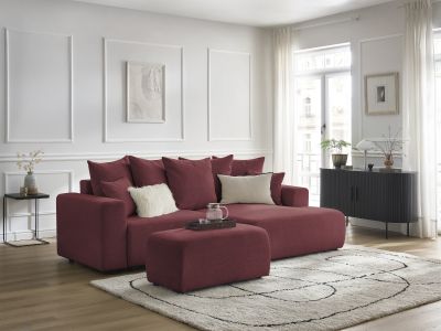 Canapé d'angle convertible coffre ATILLA tissu chiné avec pouf
