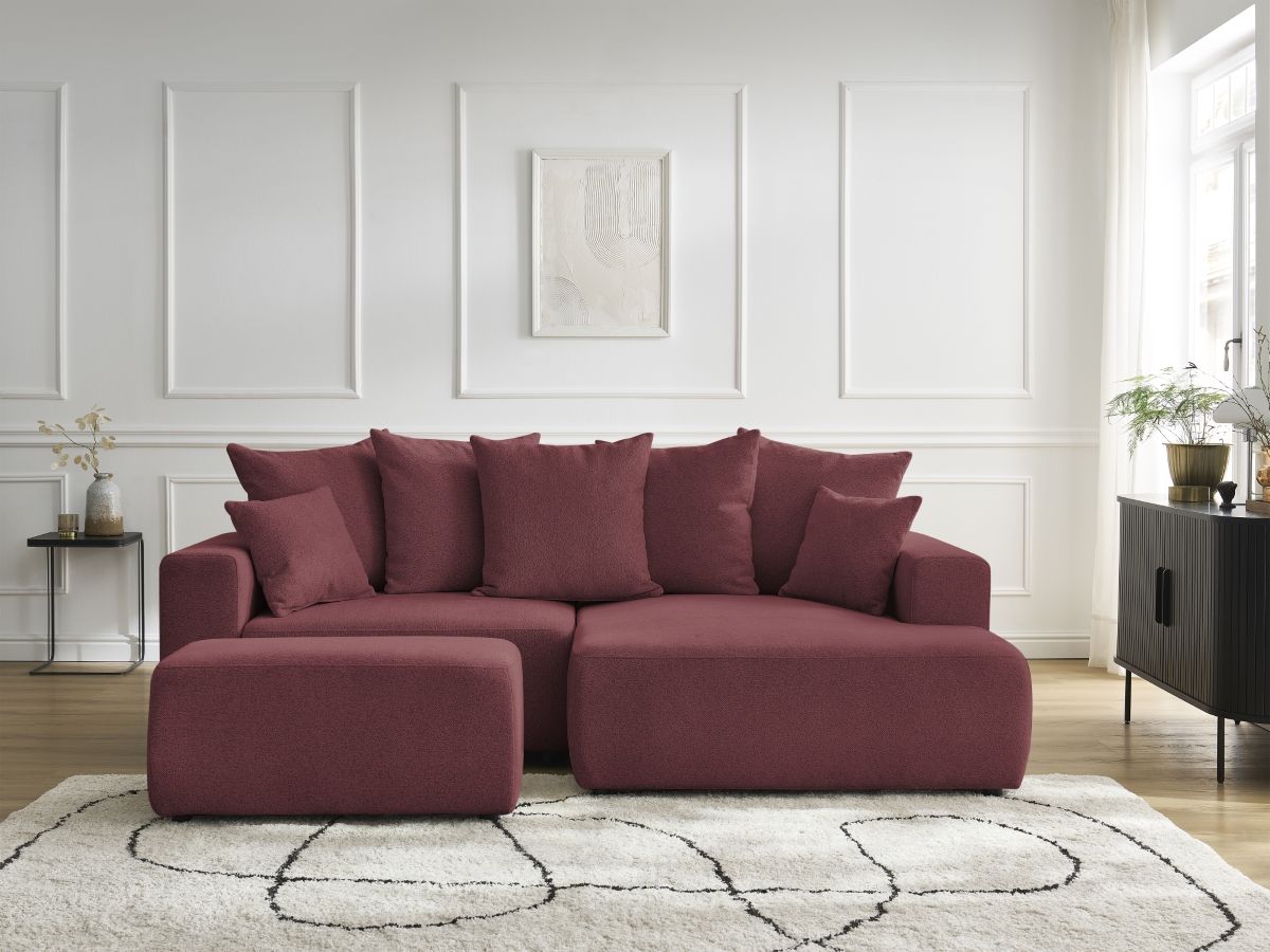 Canapé d'angle convertible coffre ATILLA tissu chiné avec pouf