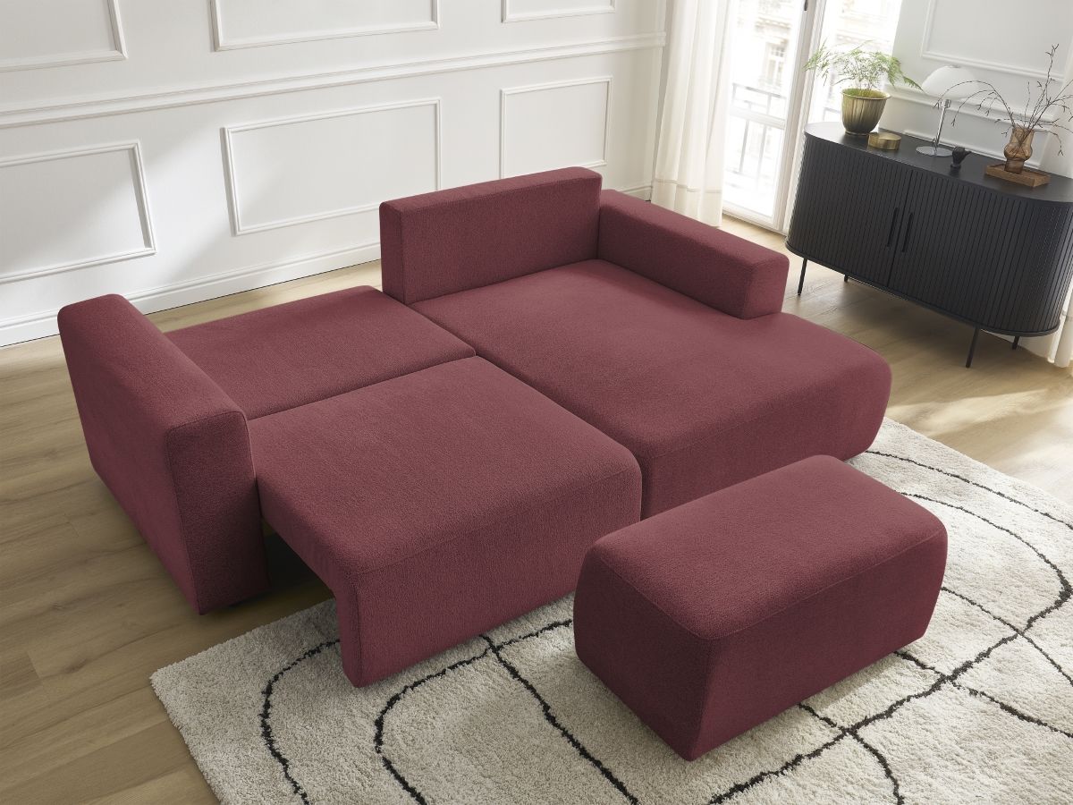 Canapé d'angle convertible coffre ATILLA tissu chiné avec pouf