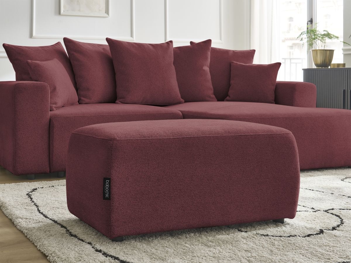Canapé d'angle convertible coffre ATILLA tissu chiné avec pouf