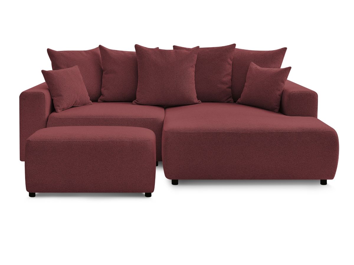 Canapé d'angle convertible coffre ATILLA tissu chiné avec pouf