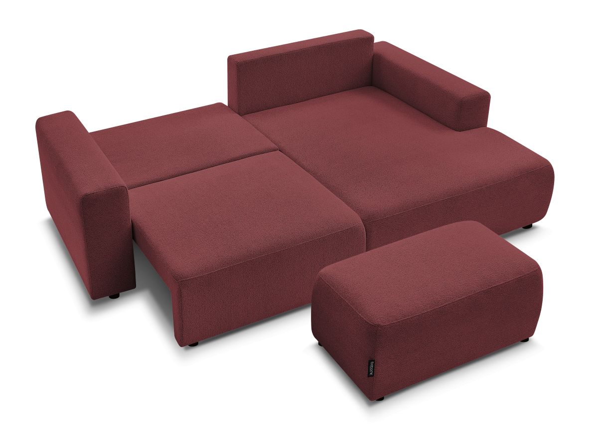 Canapé d'angle convertible coffre ATILLA tissu chiné avec pouf