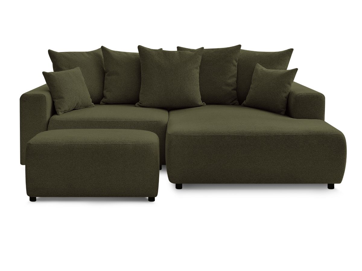 Canapé d'angle convertible coffre ATILLA tissu chiné avec pouf