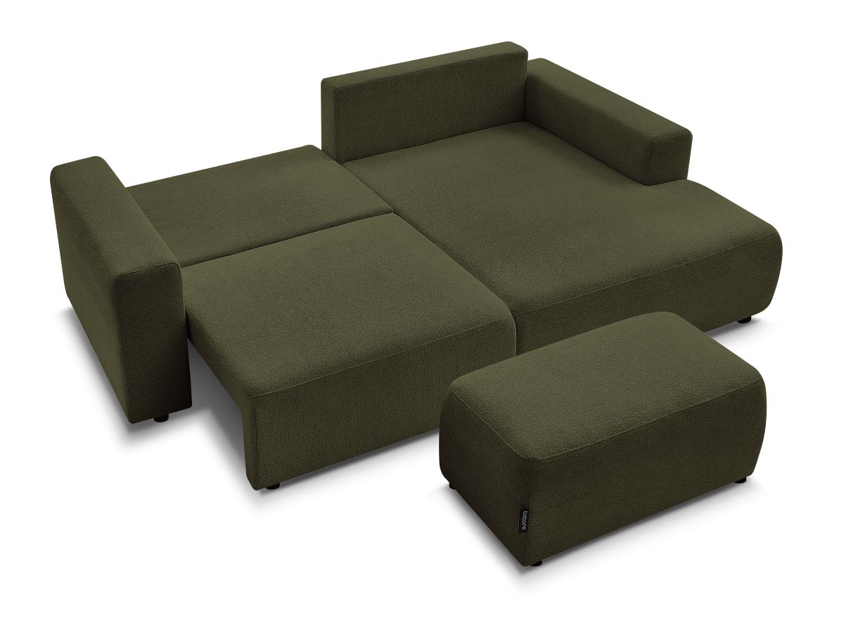 Canapé d'angle convertible coffre ATILLA tissu chiné avec pouf