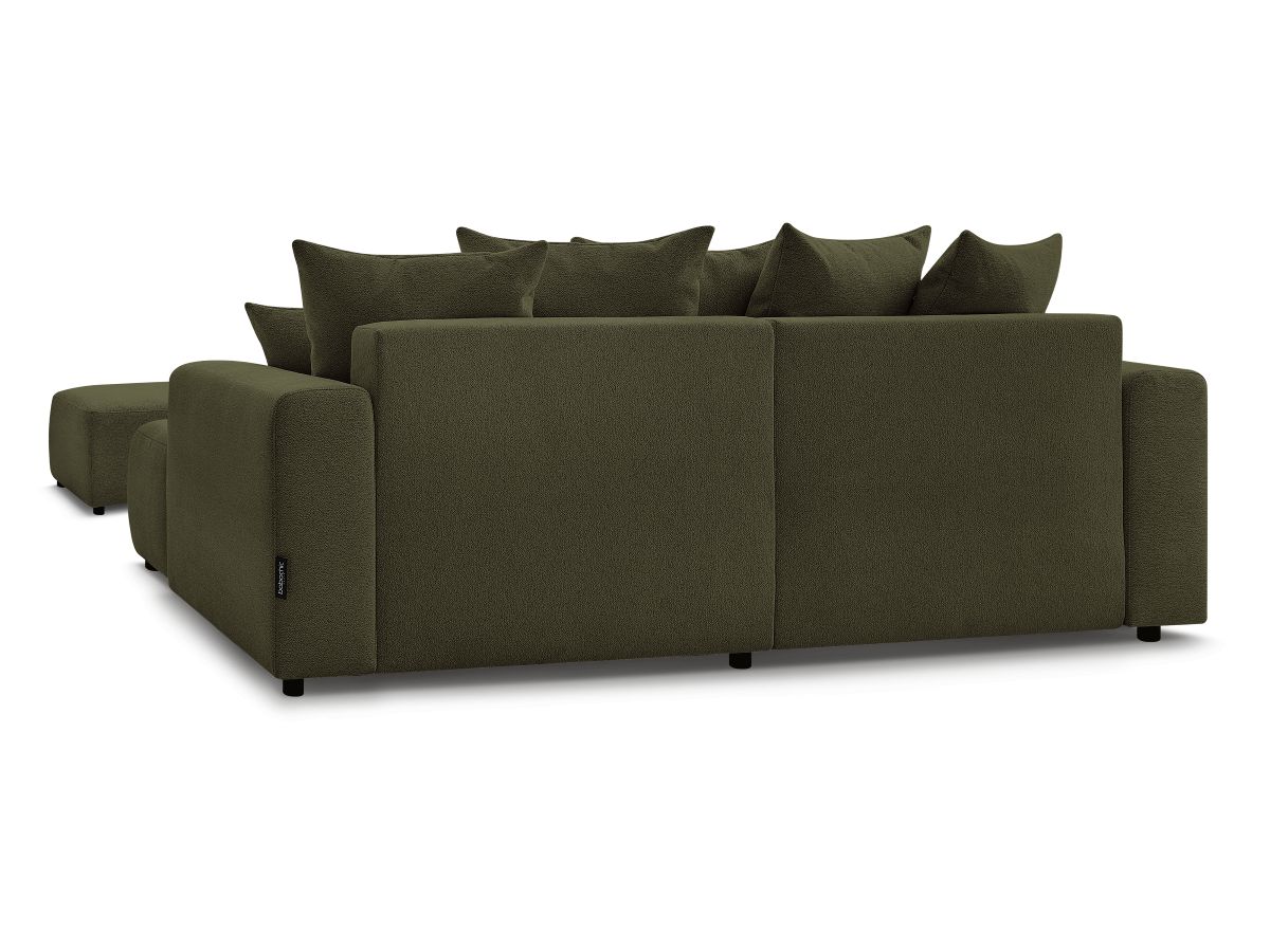 Canapé d'angle convertible coffre ATILLA tissu chiné avec pouf