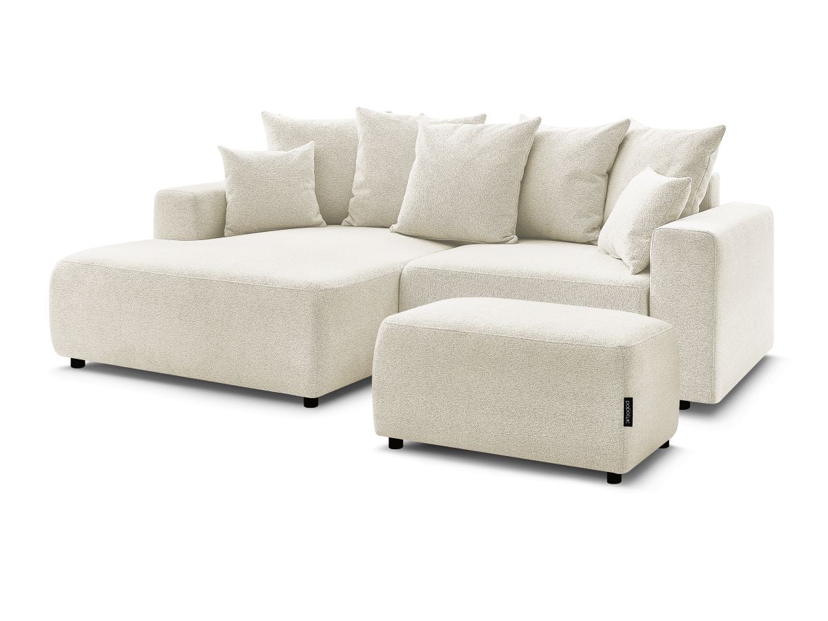 Canapé d'angle convertible coffre ATILLA tissu chiné avec pouf