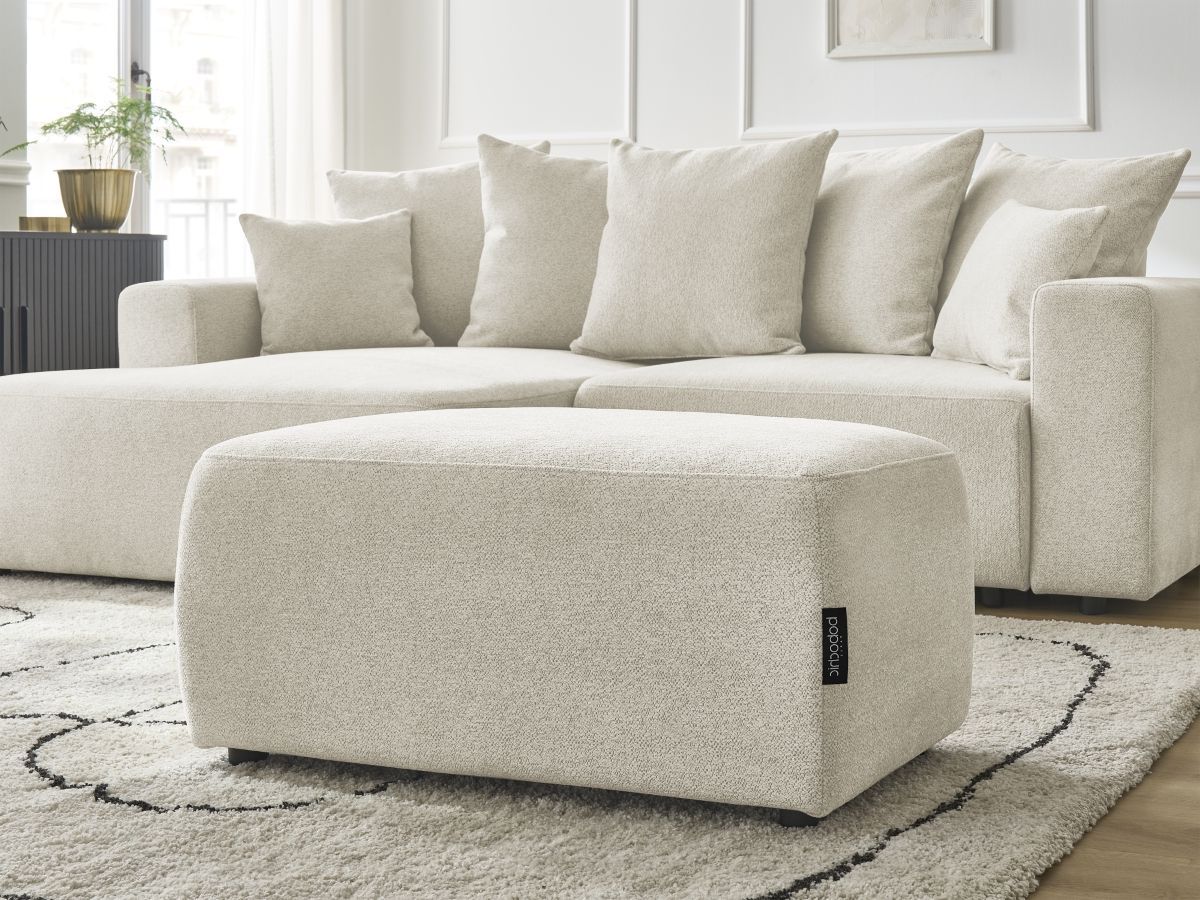 Canapé d'angle convertible coffre ATILLA tissu chiné avec pouf
