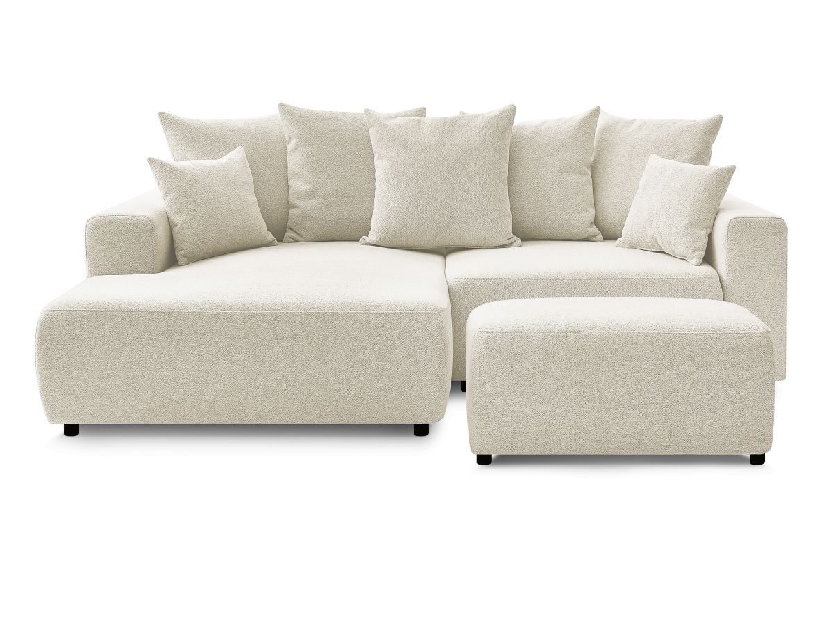 Canapé d'angle convertible coffre ATILLA tissu chiné avec pouf