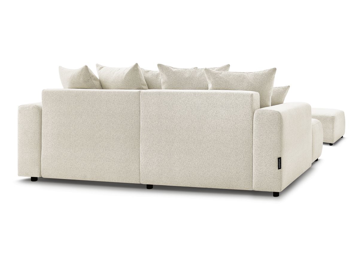 Canapé d'angle convertible coffre ATILLA tissu chiné avec pouf