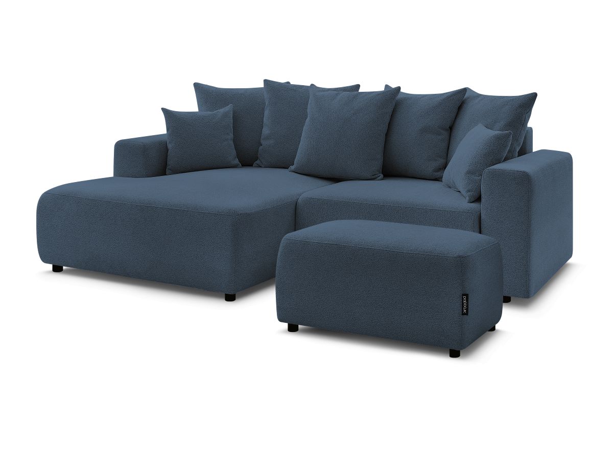 Canapé d'angle convertible coffre ATILLA tissu chiné avec pouf