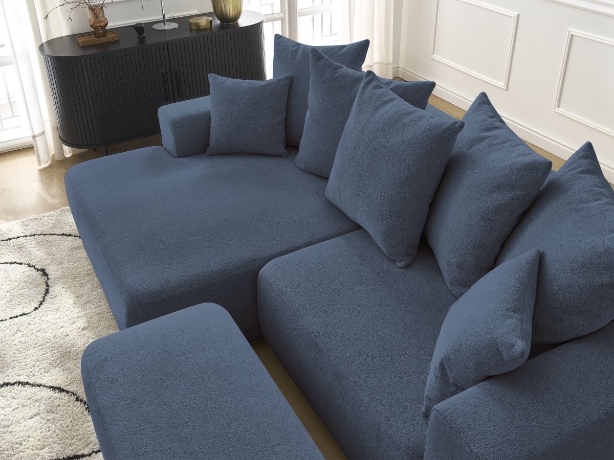 Canapé d'angle convertible coffre ATILLA tissu chiné avec pouf
