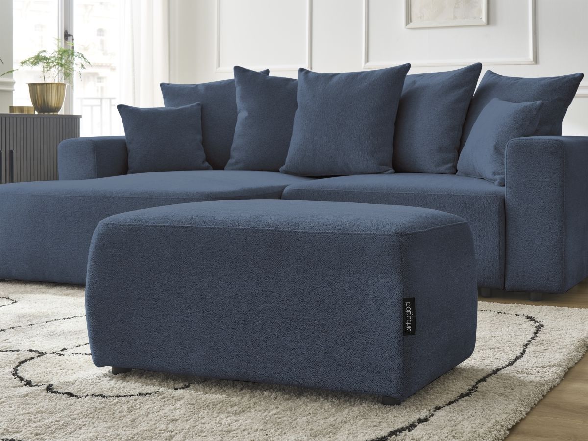 Canapé d'angle convertible coffre ATILLA tissu chiné avec pouf