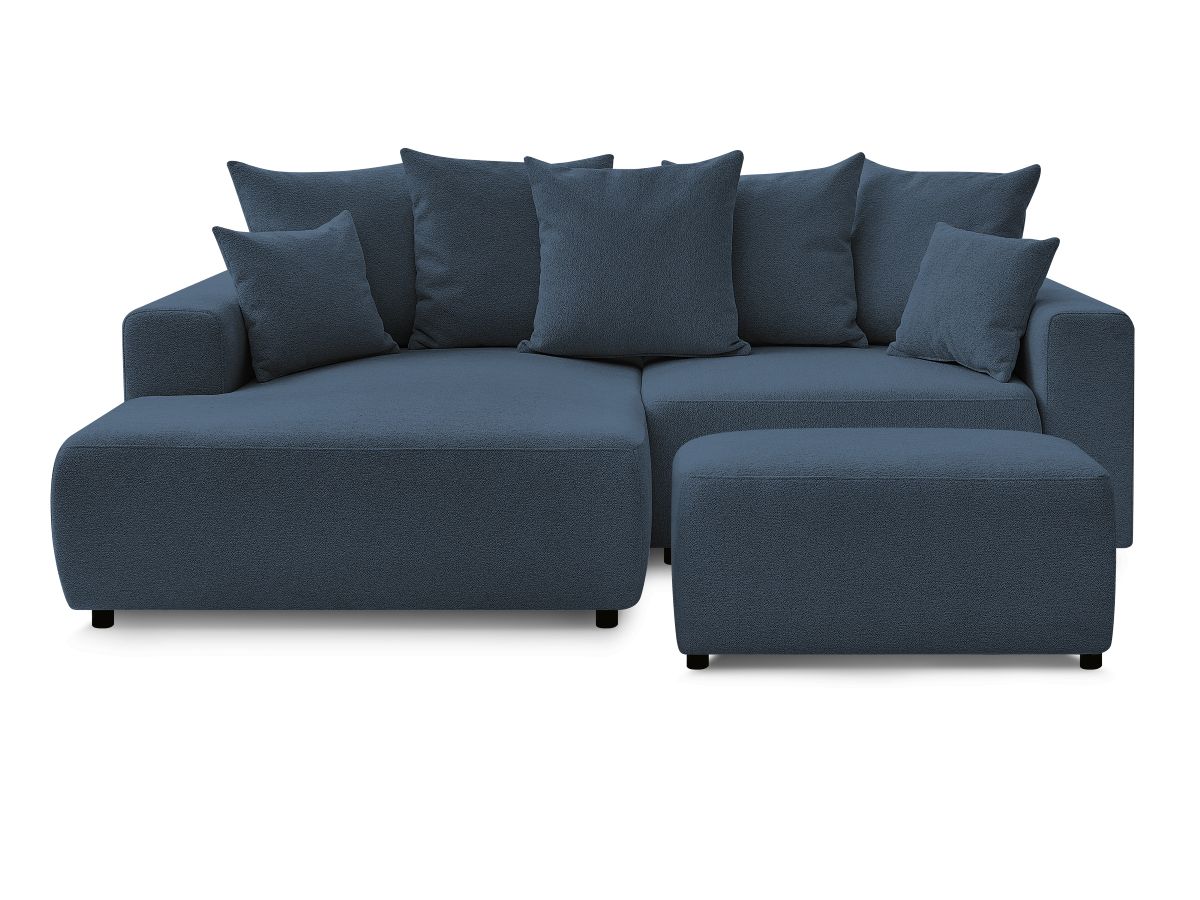 Canapé d'angle convertible coffre ATILLA tissu chiné avec pouf