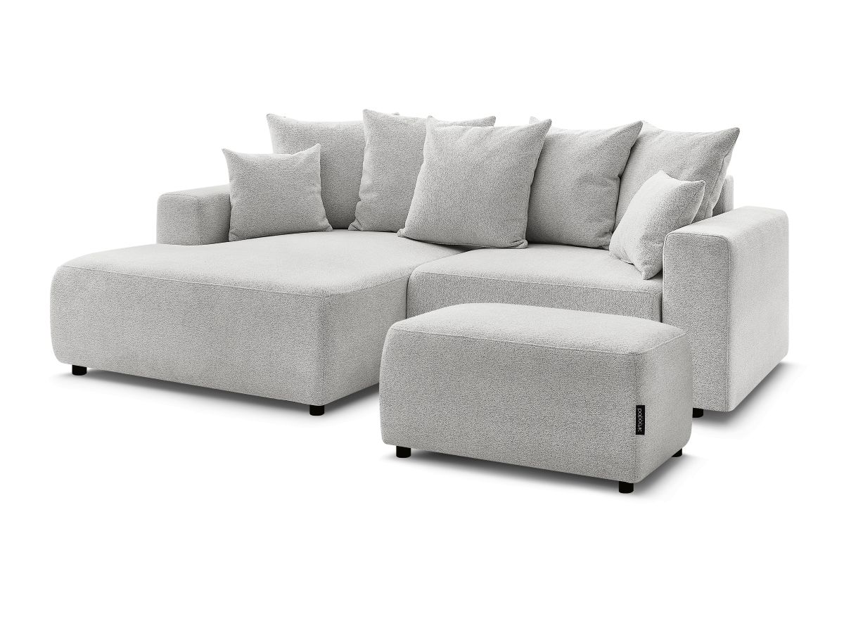 Canapé d'angle convertible coffre ATILLA tissu chiné avec pouf