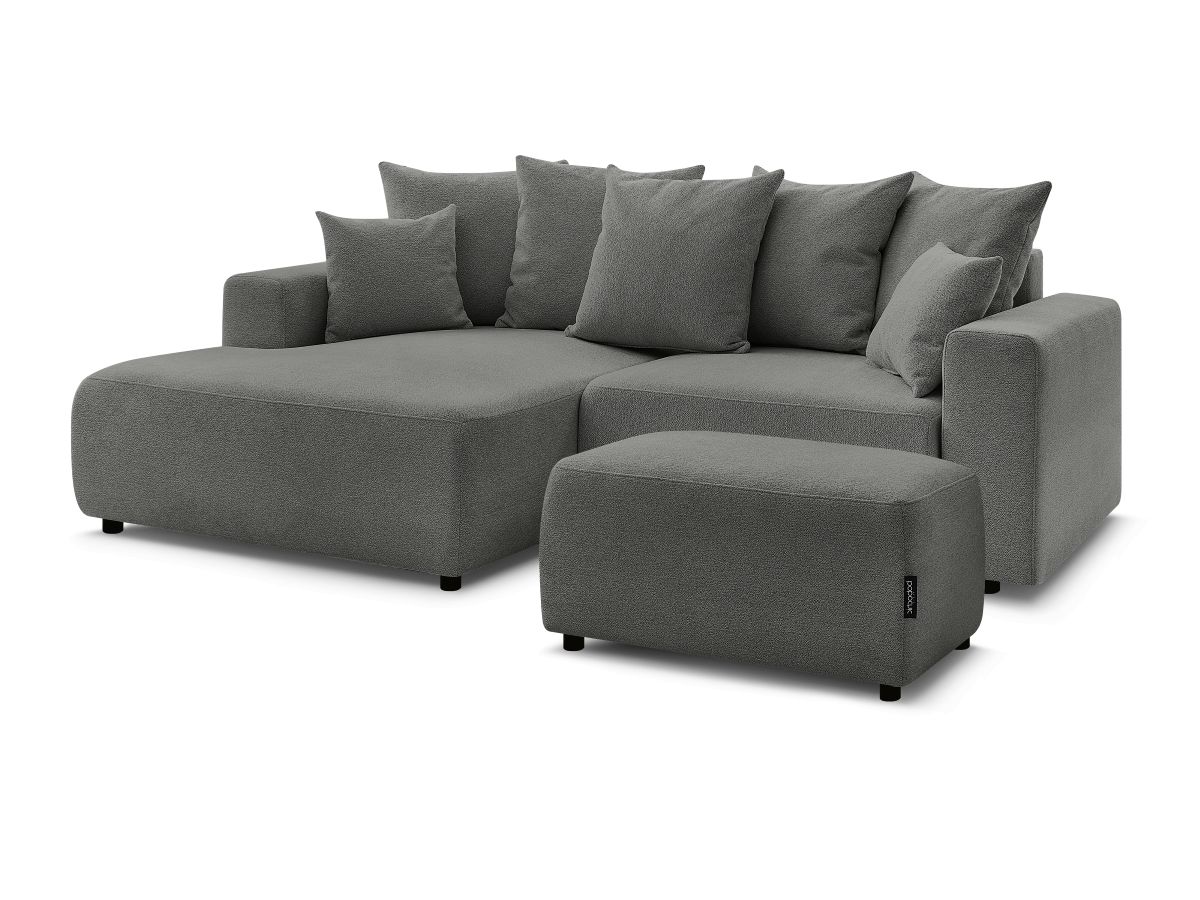 Canapé d'angle convertible coffre ATILLA tissu chiné avec pouf