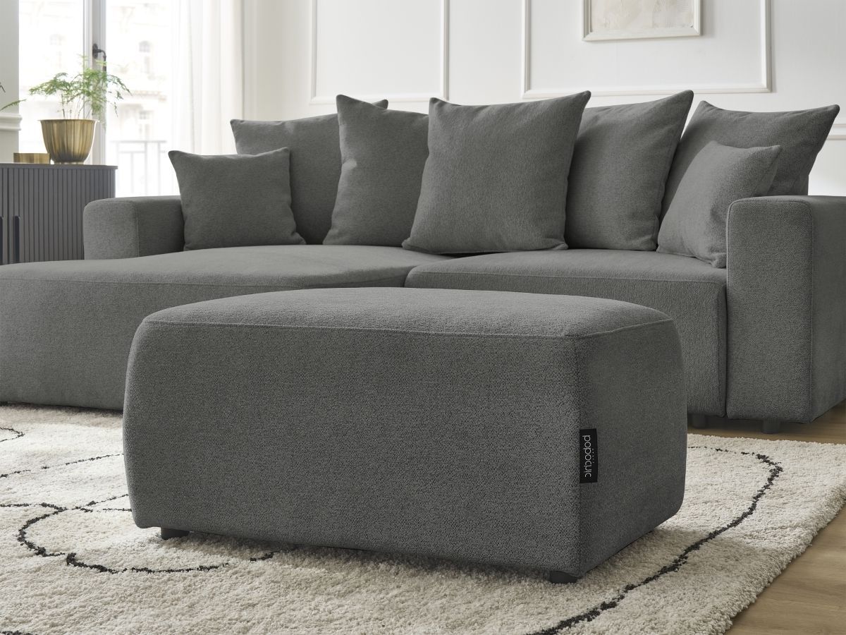 Canapé d'angle convertible coffre ATILLA tissu chiné avec pouf
