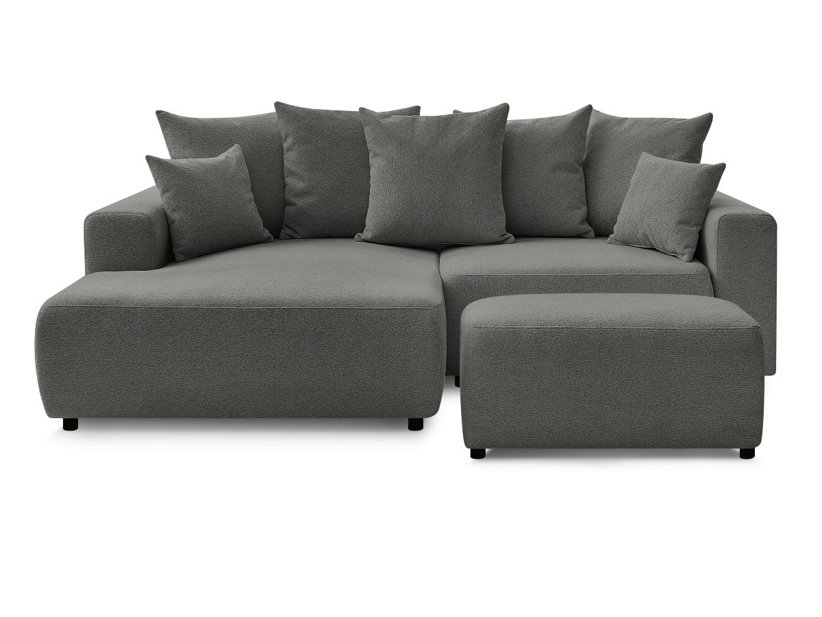 Canapé d'angle convertible coffre ATILLA tissu chiné avec pouf