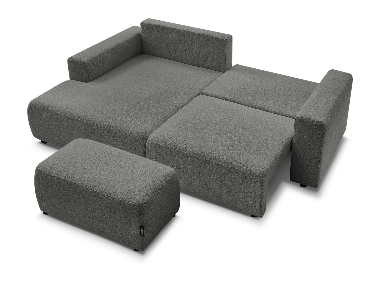 Canapé d'angle convertible coffre ATILLA tissu chiné avec pouf