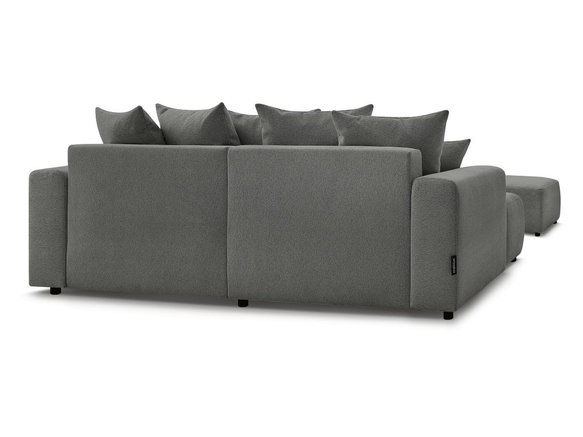 Canapé d'angle convertible coffre ATILLA tissu chiné avec pouf