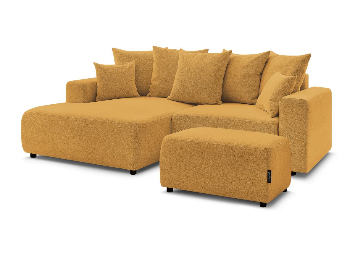 Canapé d'angle convertible coffre ATILLA tissu chiné avec pouf