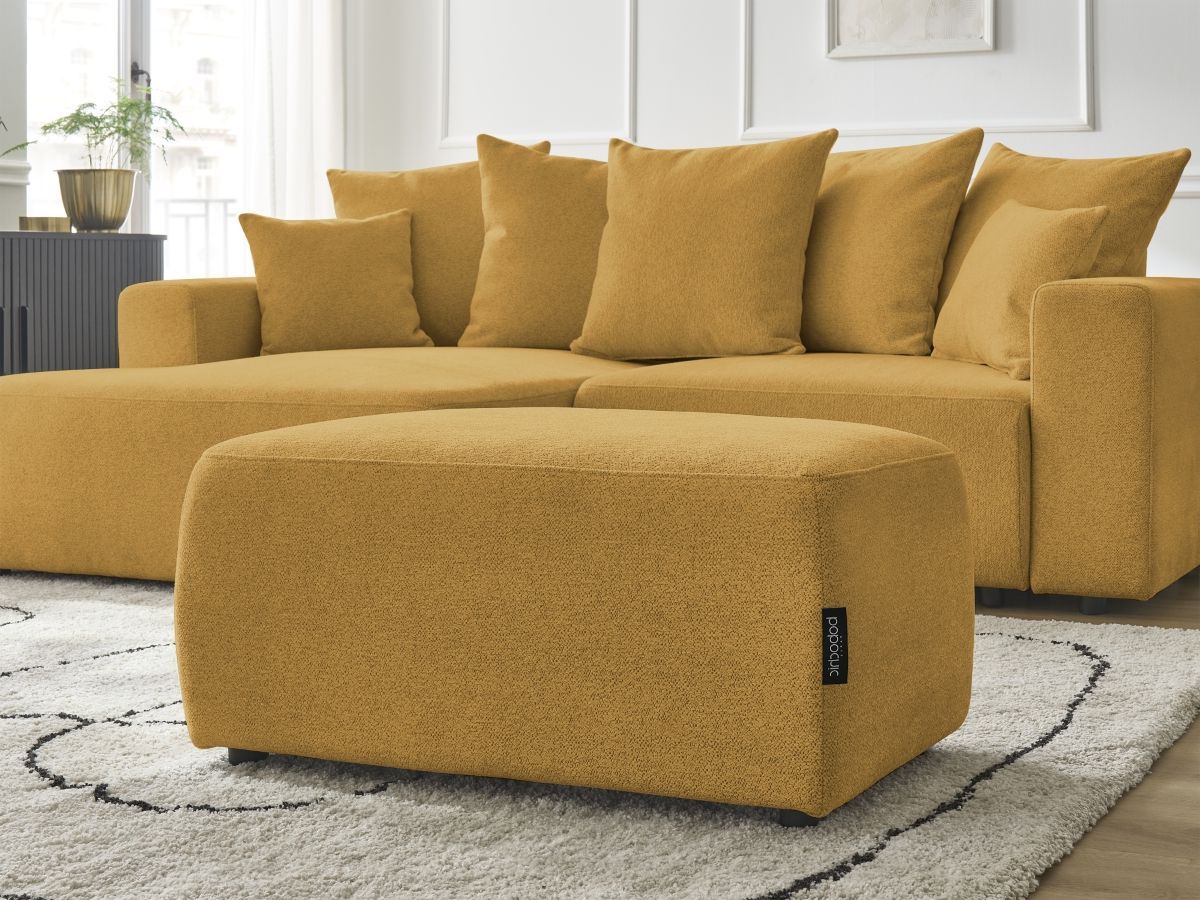 Canapé d'angle convertible coffre ATILLA tissu chiné avec pouf