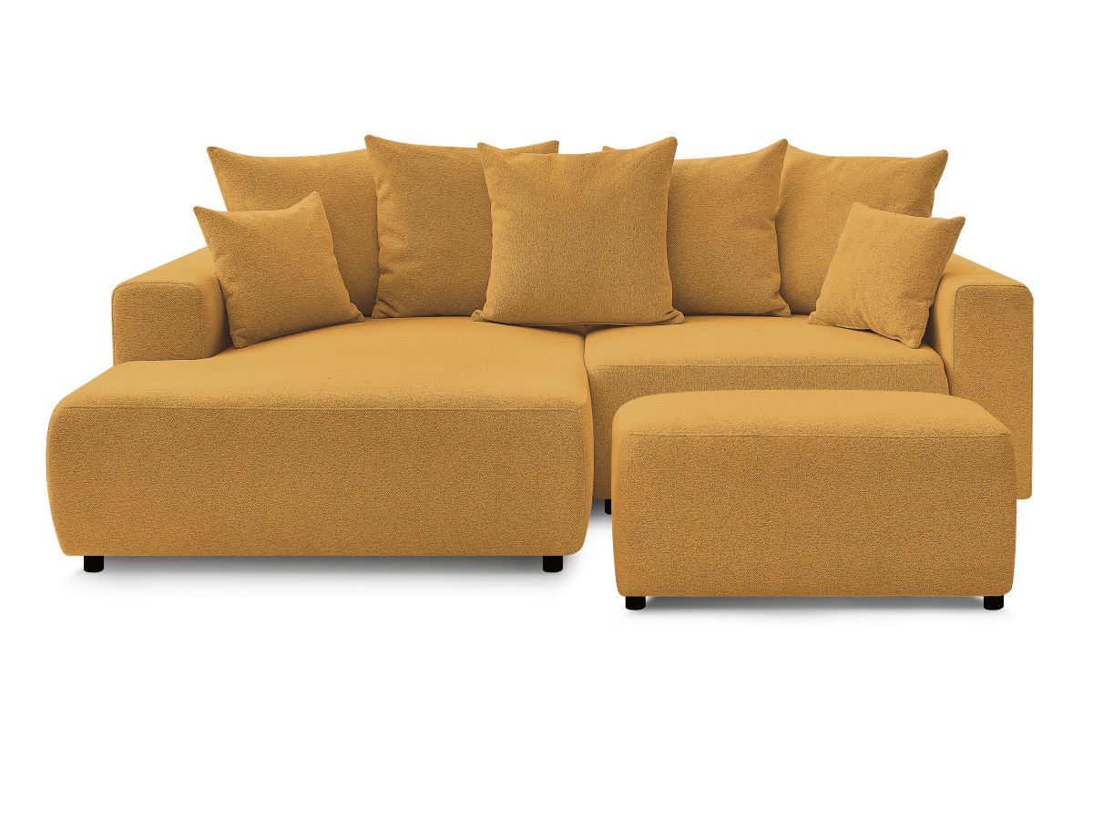 Canapé d'angle convertible coffre ATILLA tissu chiné avec pouf