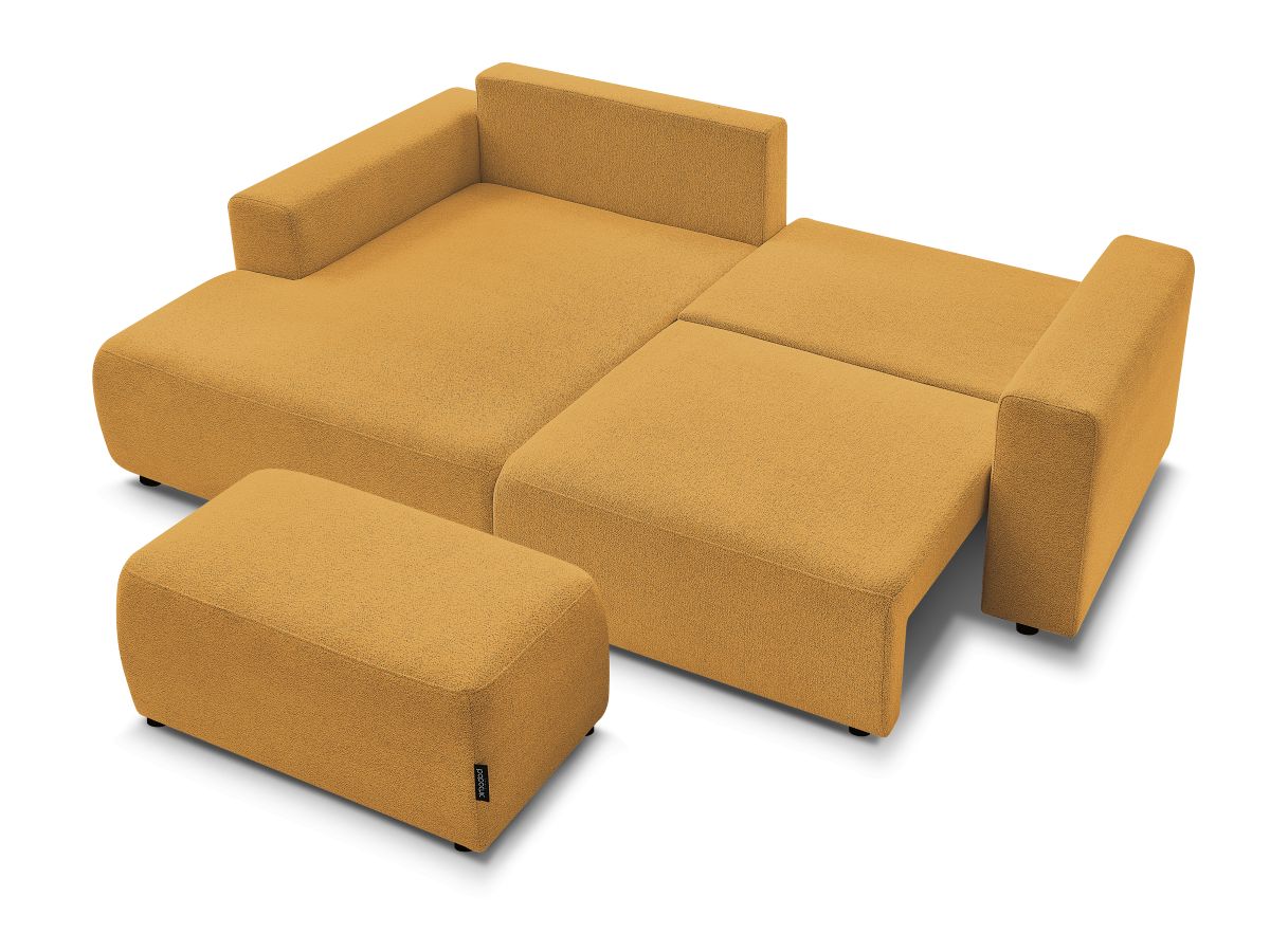 Canapé d'angle convertible coffre ATILLA tissu chiné avec pouf