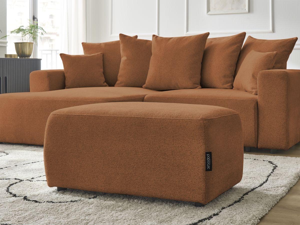 Canapé d'angle convertible coffre ATILLA tissu chiné avec pouf
