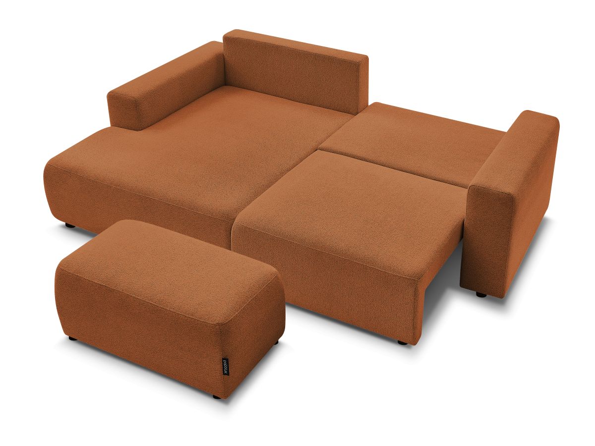 Canapé d'angle convertible coffre ATILLA tissu chiné avec pouf