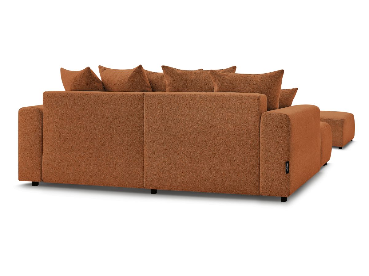 Canapé d'angle convertible coffre ATILLA tissu chiné avec pouf