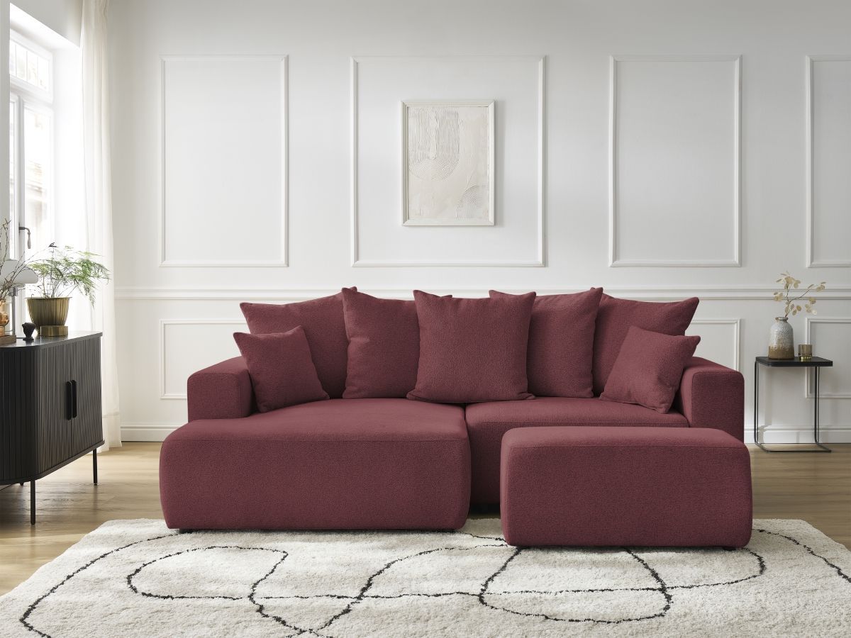 Canapé d'angle convertible coffre ATILLA tissu chiné avec pouf