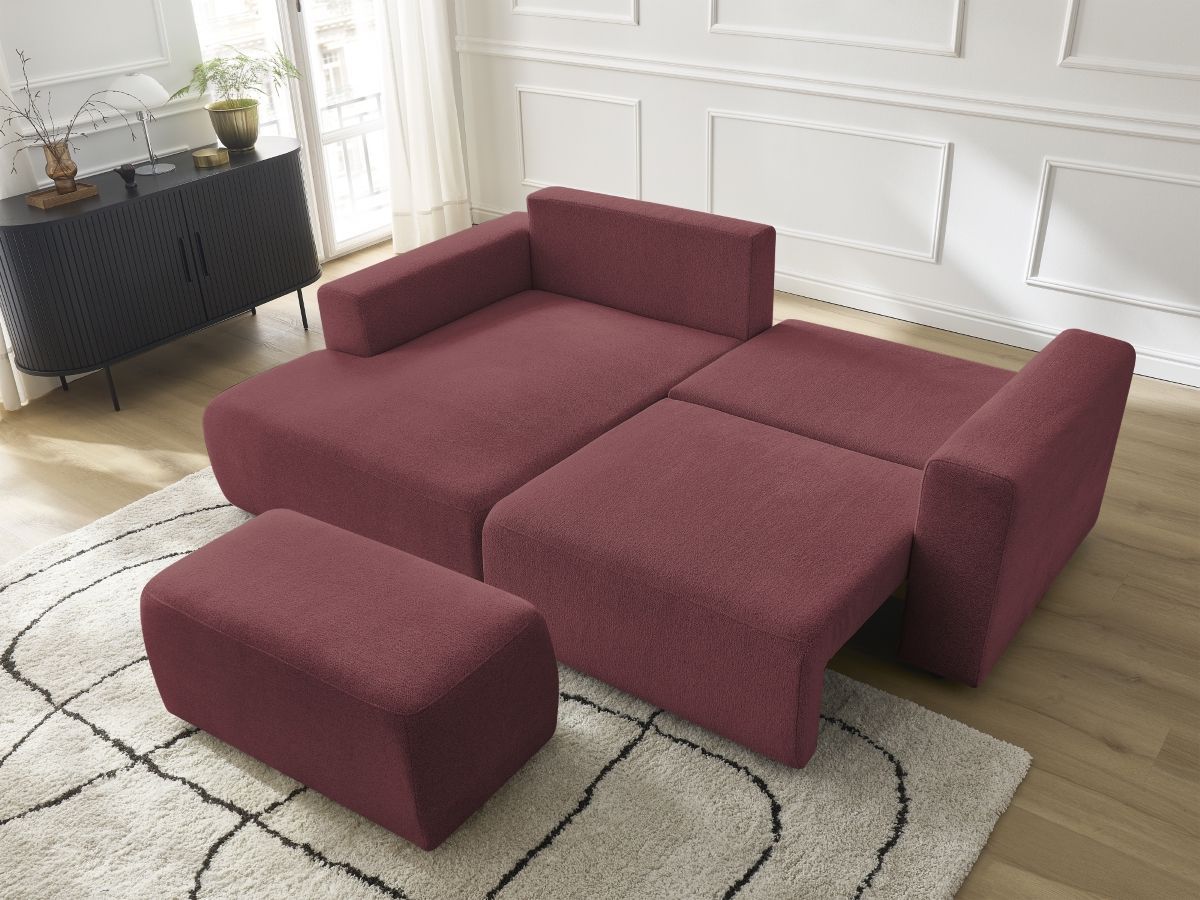 Canapé d'angle convertible coffre ATILLA tissu chiné avec pouf