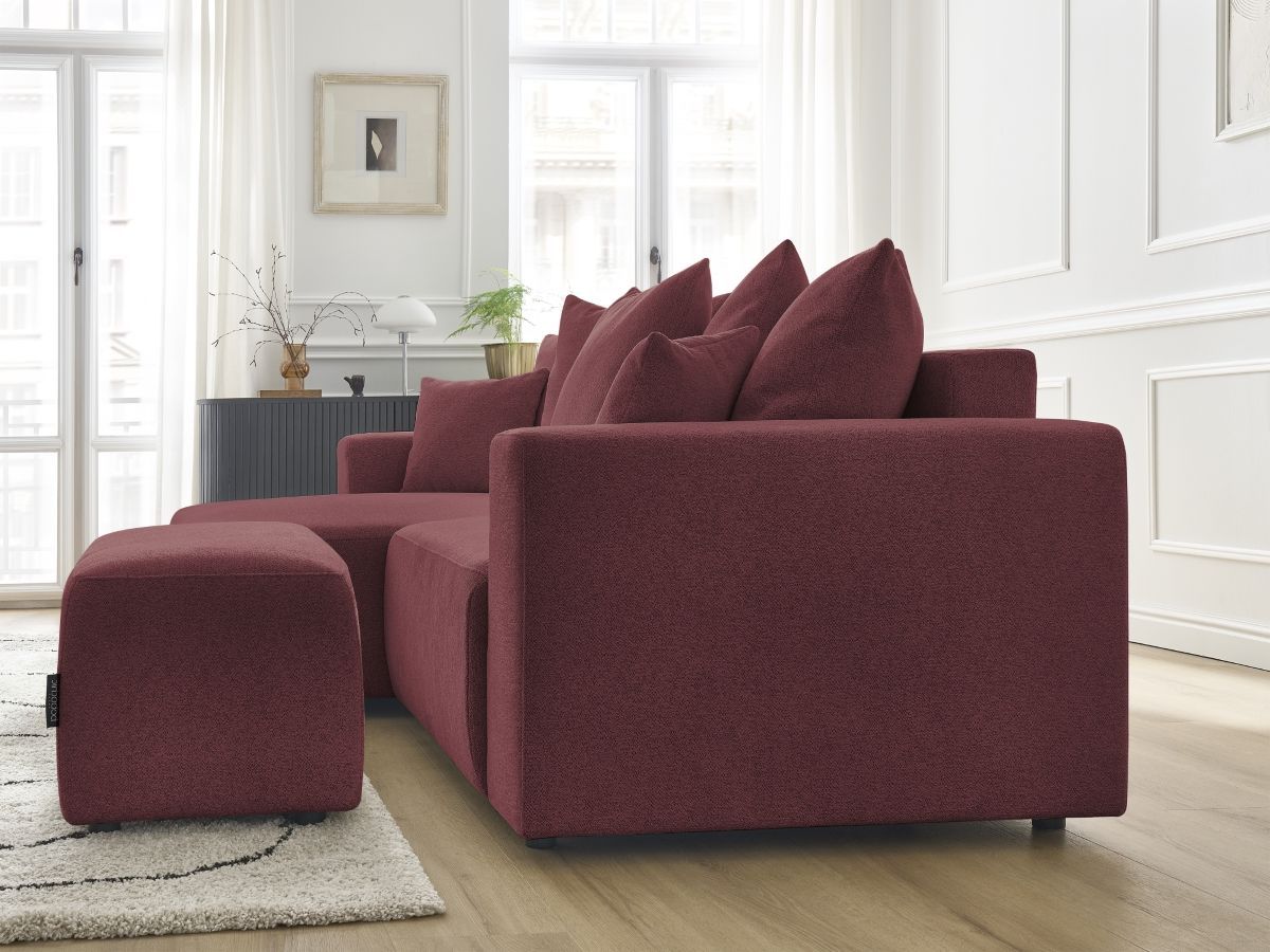 Canapé d'angle convertible coffre ATILLA tissu chiné avec pouf