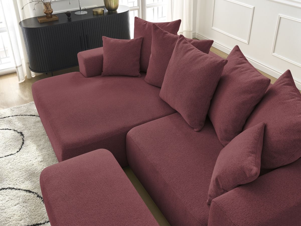 Canapé d'angle convertible coffre ATILLA tissu chiné avec pouf