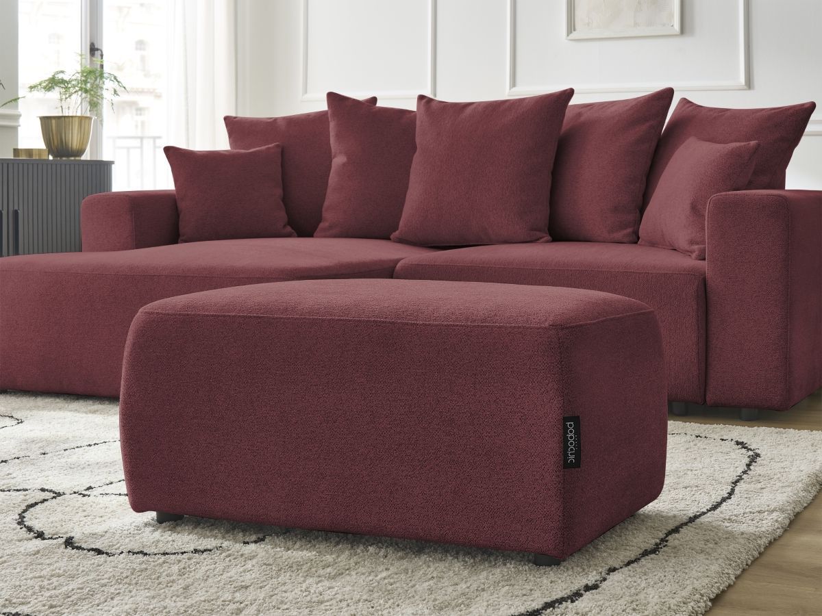 Canapé d'angle convertible coffre ATILLA tissu chiné avec pouf