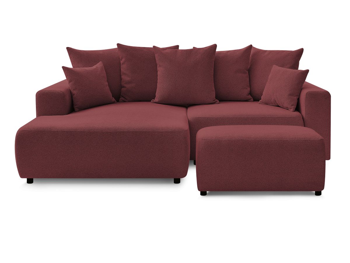 Canapé d'angle convertible coffre ATILLA tissu chiné avec pouf